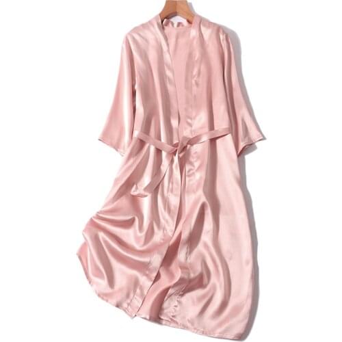 Women Summer 100% Natural Silk Ladies silk Solid color elegant nightgown Comfortable sexy Dress