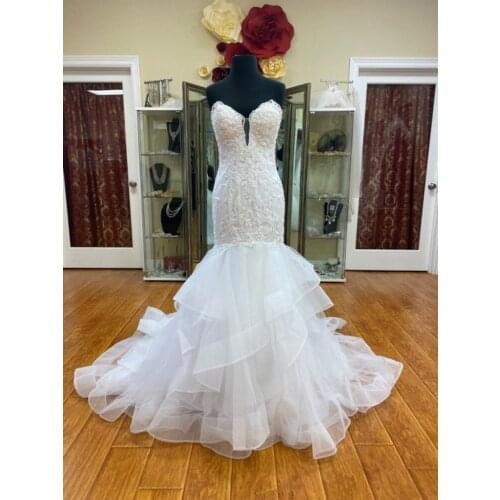 Mermaid Wedding Dress Lace with Train Sweetheart White Wedding Gowns for Bridal 2021 Zipper with Button Decoration