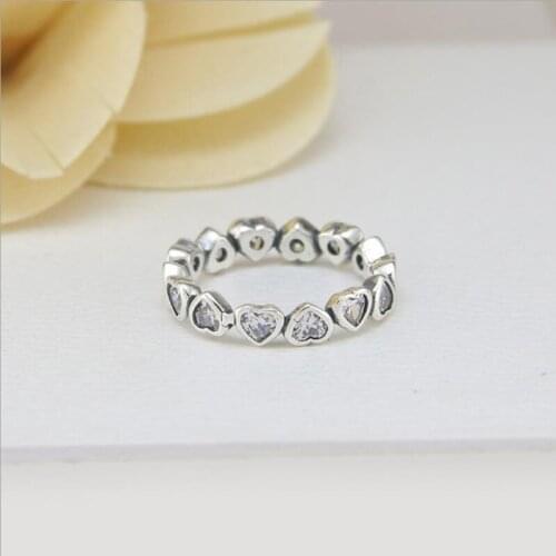 100% 925 Sterling Silver Pan Ring New Heart Connected Hot Shape Fashion Simple Ring For Women Wedding Party Fashion Jewelry