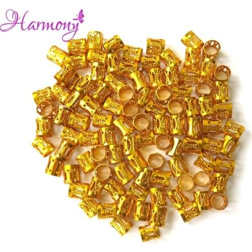 100pcs/lot Gold metal tube ring dreadlock beads for braids hair beads for dreadlocks adjustable hair braid cuff clips