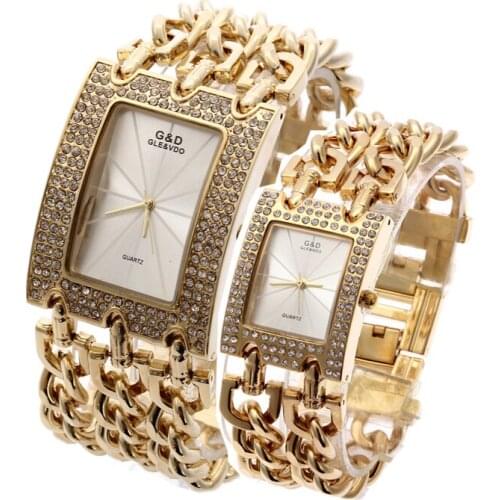 2Pcs G&D Women Wristwatches Quartz Wristwatches Luxury Gold Watches Relogio Feminino Saat Dress Watch Relojes Mujer Ladies Gifts