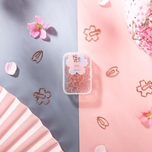 25pcs Sakura Season Cute Girly Paper Bookmark Creative Metal Paper Clip Small Fresh Text Binding Pin