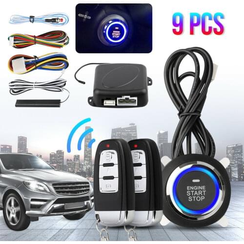 Free Shipping 9Pcs Car SUV Keyless Entry Engine Start Keyless Alarm System Push Button Remote Starter Stop Auto Car Accessories