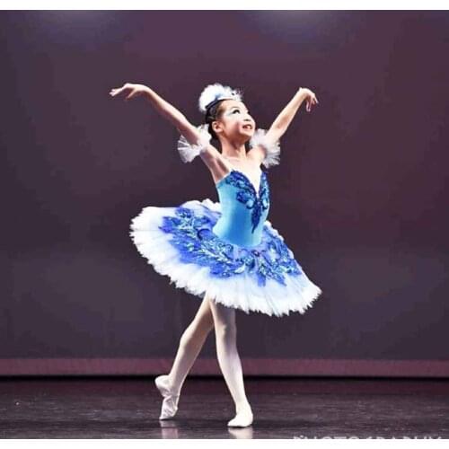 Girl Blue Bird Ballet Tutu Dresses Strap Ballet Leotards For Women Ballet Infantil Menina Pancake Tutu Ballerina