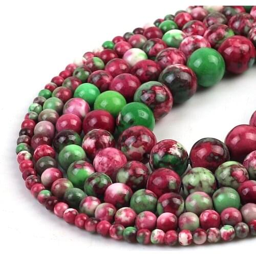 Red Green Colorful Rain Jaspers Round Beads Natural Loose Stone Beads For DIY Jewelry Making 4/6/8/10/12mm Bracelet 15