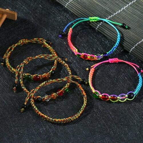 Chinese Style Boutique Colorful Rope Crystal Bracelet Five-element Bead Natal Year Hand-woven Hand Rope Transit Red Rope Jewelry