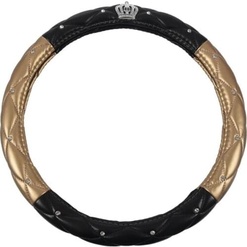Car Steering Wheel Cover Universal Crystal Crown PU Leather Steering Wheel Cover 15 inch