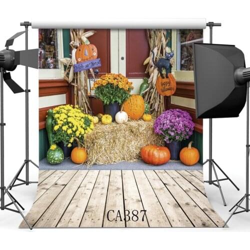 Photography Backgrounds Halloween Trick or Treat Pumpkin Fresh Flowers Nostalgia Stripe Masquerade Photo Backdrop
