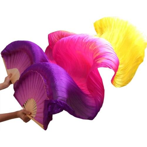 Hits 2018 High selling women Quality Silk Belly Dance Fan Dance 100% Real Silk Veils 1 pair 180*90 cm Purple+Rose red+yellow