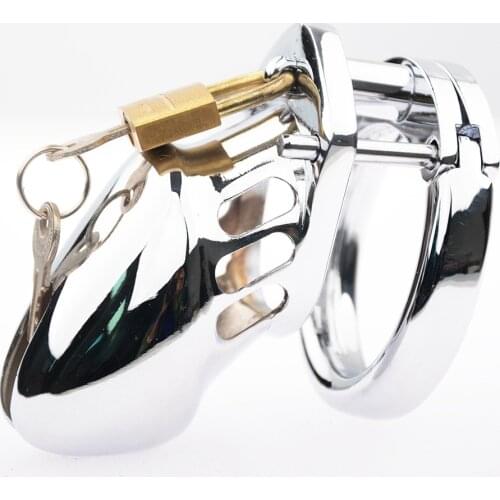 Short Stainless Steel Stealth Lock Male Chastity Device Adult Cock Cage With Cock Ring Penis Lock Sex Toys Men Chastity Belt