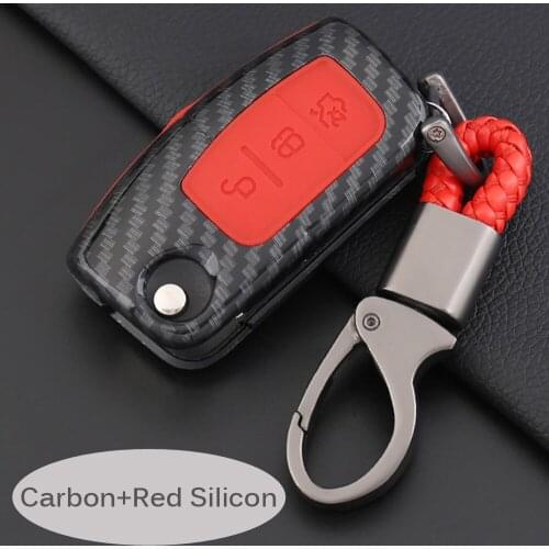 Red Carbon Car Flip folding key Case 3 Buttons Full protect shell cover For Ford Fiesta Focus 2 Ecosport Kuga Escape C Max Ka