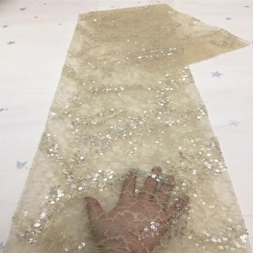 SJ Lace 2021 Lace Fabric Quality Latest Nigerian French African Lace Fabric Tissue Net Lace with Sequins For Wedding Dress x1-77