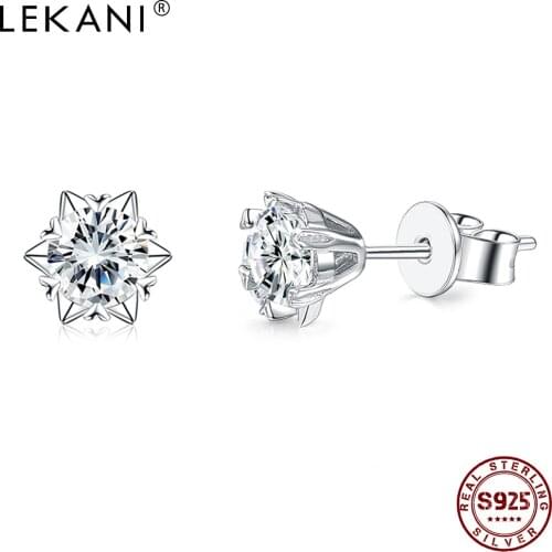 LEKANI 925 Sterling Silver Earrings For Women Romantic Snowflake 5A+ Cubic Zirconia Anniversary Female Stud Earring New Arrival