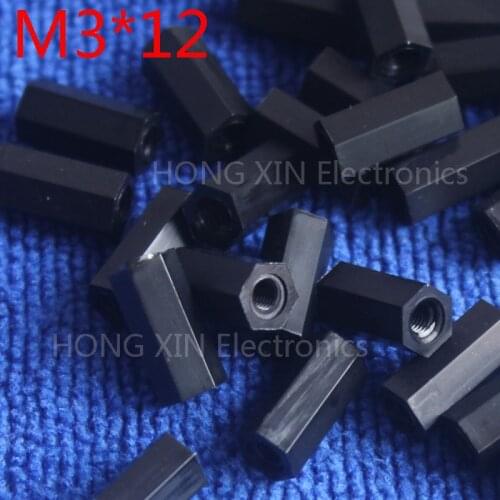 M3*12 12mm 1 pcs black nylon Black Nylon Hex Female-Female Standoff Spacer Threaded Hexagonal Spacer Standoff Spacer brand new