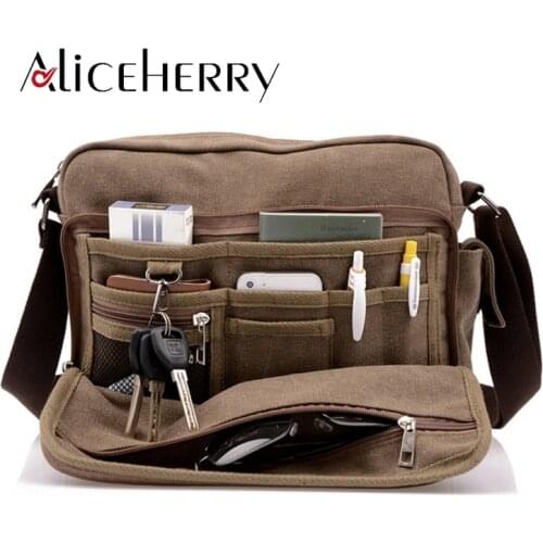 High Quality Multifunction Men Canvas Handbags Casual Travel Bolsa Masculina Mens Crossbody Bag 2021 Vintage Men Messenger Bags