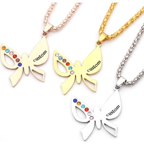 Fashion custom stainless steel name necklace and butterfly pendant necklace lucky birth stone necklace friendship gift Bff
