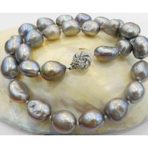 Fashion jewelry Free Shipping LARGE 10-11MM SILVER GRAY REAL BAROQUE CULTURED PEARL NECKLACE
