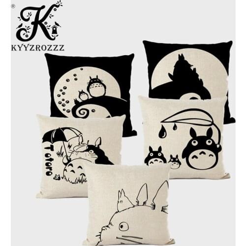 Cartoon Totoro Cushion Cover Animation Black and White Animal Throw Pillow Cover Sofa Car Creative Bedroom Decoration Pillowcase