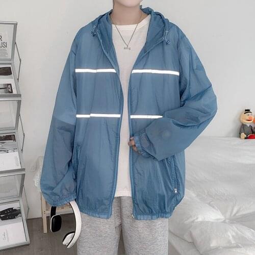 Men Sunscreen Coat 2021 Beach Sea Couples White Blue Long Sleeve Jacket Spring Summer College Fashion Movement