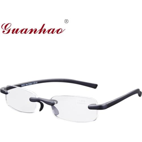Guanhao Soft Ultralight TR90 Frame Rimless Reading Glasses Men Women Spectacles Reader Eyeglasses Case 1.0 1.5 2.0
