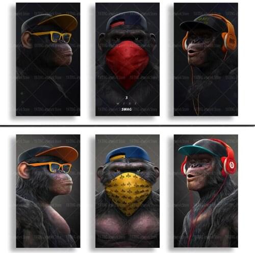 Headphones Glasses Gorilla Monkey Funny Poster Graffiti Street Art Canvas Painting Wall Art Home Living Room Decoration Painting
