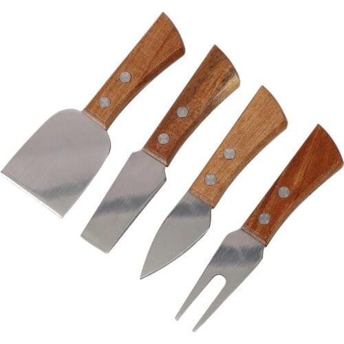 Jaswehome New Creative Wood Handle Cheese Knives 4pcs/Set Cheese Knife Shaver Fork And Spreader Stainless Steel Cheese Slicer