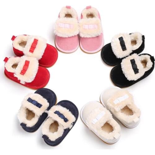 Baby girl boy child PU solid color winter non-slip baby warm shoes