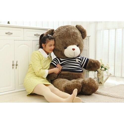 Huge 140cm brown teddy bear plush toy stripes sweater bear hugging pillow, stuffed filling toy ,Christmas gift w3093