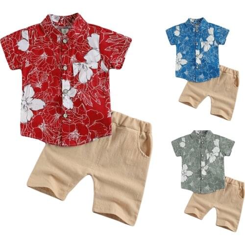 1-5Y Casual Toddler Kids Baby Boy Clothes Sets Short Sleeve Floral Print Single Breasted Shirt Tops Shorts Bottom 2PCS