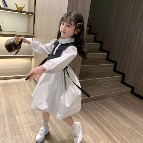 Girls Dress 2021 Spring And Autumn Children Fashion Clothes Sukienka Dziewczynka College Style Kid New Fake Two