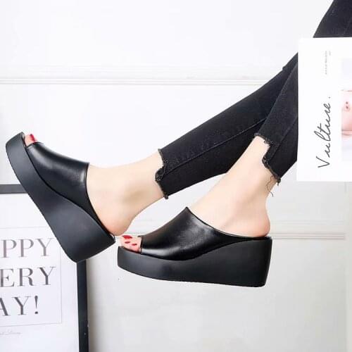 Plus Size Summer Shoes Women Slipper Platform Shoes Open Toe High Heels Slipper Wedges Beach Shoes Slides zapatos mujer N7174G