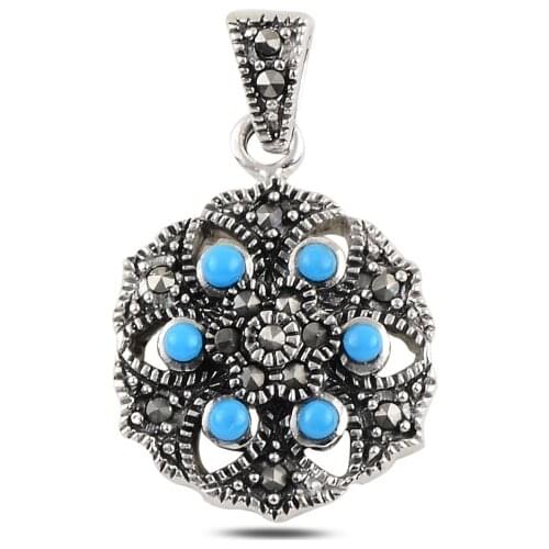 Silver 925 Sterling Turquoise & Marcasite Pendant