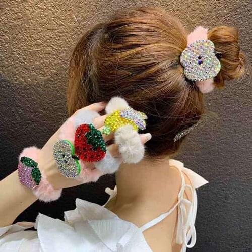 Autumn And Winter Plush Hair Rope Cute Fruit Head Rope Ball Head Rubber Band Girl Net Red Ins Hair Ring