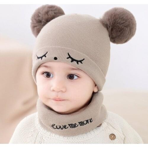 2019 new hat scarf autumn and winter baby hat boys and girls hair ball hat O collar scarf winter warm knitted beanie hat scarf s