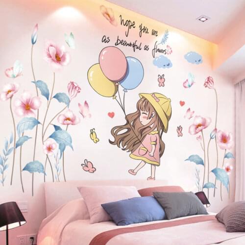 [SHIJUEHEZI] Flowers Plants Wall Stickers DIY Girl Balloons Wall Decals for Living Room Kids Bedroom Nursery Home Decoration