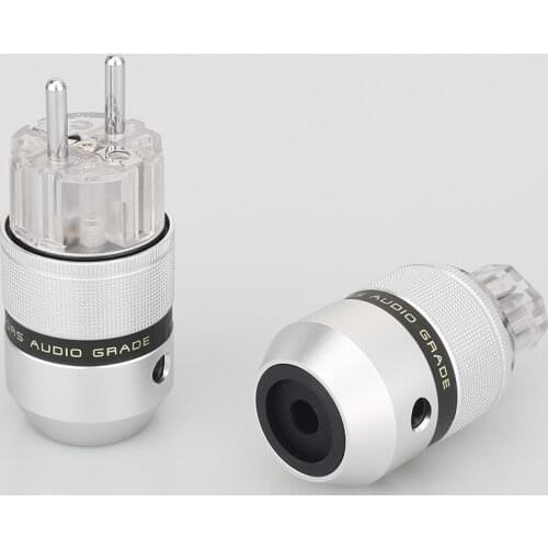 One Pair 100% Aluminium cover Rhodium Plated Schuko AC power plug European Power connector