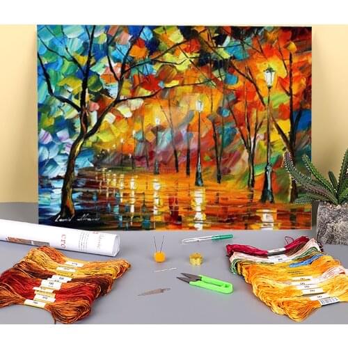 Blue The Fire Printed Water-Soluble Canvas 11CT Cross-Stitch DIY Embroidery Complete Kit DMC Threads Hobby work Package