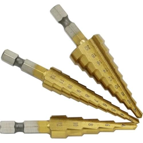 3pcs/set 3-12mm 4-12mm 4-20mm Step Cone Drill Bit Hexagonal Shank High Speed Steel Hole Cutter
