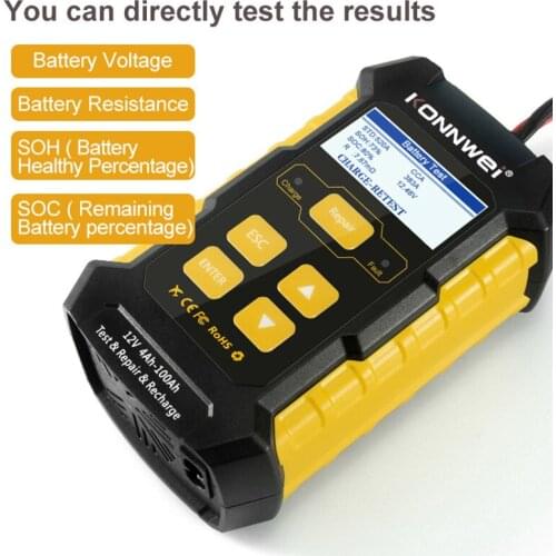 Universal 12V Car Battery Tester Automatic Pulse Charger 5A Car Battery Chargers Wet Dry AGM GEL Lead Acid Car Repair Tool KW510