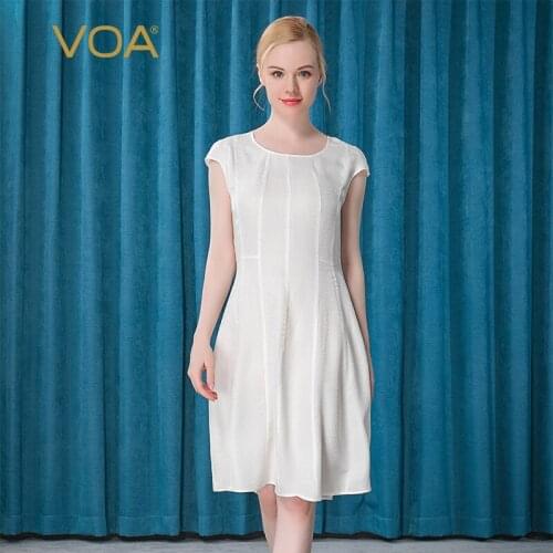 VOA Summer Sundress Party Bodycon Dress A4126 Elegant Dresses for Women Round Collar Simple Silk Medium Long Basic Clothes