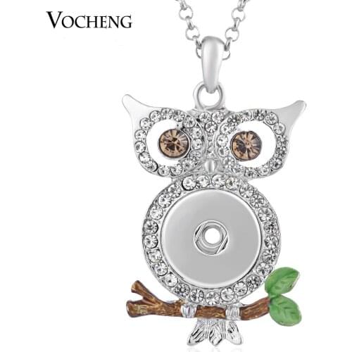 Vocheng 18mm Ginger Snap Button Jewelry Bling Owl Necklace with Stainless Steel Chain NN-385