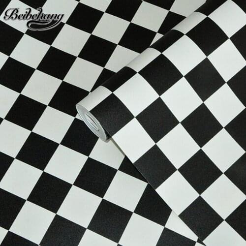 Beibehang Korean waterproof black and white square grid wallpaper salon shop clothing store restaurant KTV background wallpapers