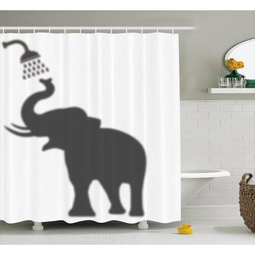 Elephant Shower Curtain Elephant Taking a Shower Bathing in Bath Tub Shadow Funny Art Print Humor Bath Curtains For Bathroom