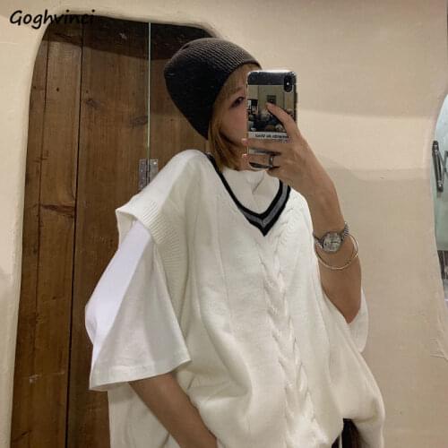 Sweater Vest Women Preppy Style V-neck Korean Loose Knitted Couples Unisex Fashion Spring Autumn Sleeveless All-match Simple Ins