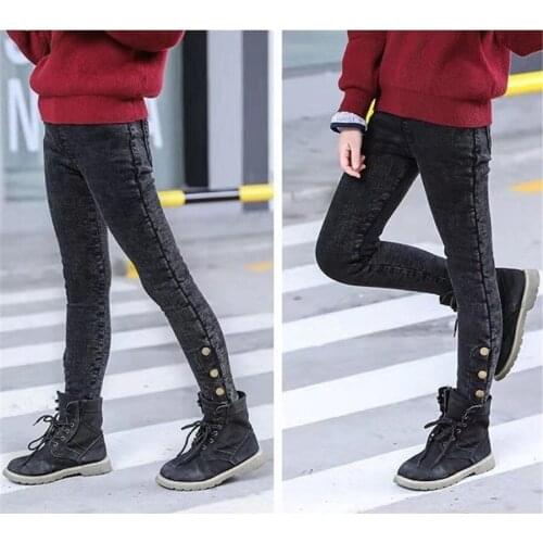 Winter Children Pants Girls Plus Velvet Thick Jeans High Waist Warm Trousers Kids Leggings 4 to13Years Baby Clothes Pencil Pants