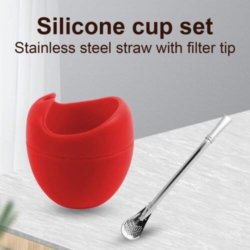 1Set Reusable Yerba Mate Cup With Filter Silicone Bombilla Mate Tea Cup Stainless Steel Straw Drink Drinkware