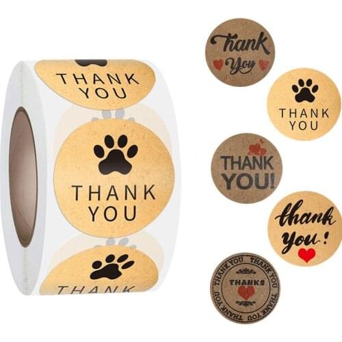 100-500pcs Round 25mm "Thank You" Kraft Paper Stickers Adhesive Labels Baking Wedding Decoration Birthday Party Sealing Sticker