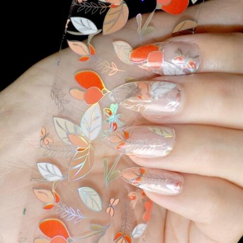 100cm x 4cm Laser Colorful Leaves Nail Art Transfer Foils Orange Leaf Dragonfly Decal Tip Glue Polish Sticker DIY Manicure Tools