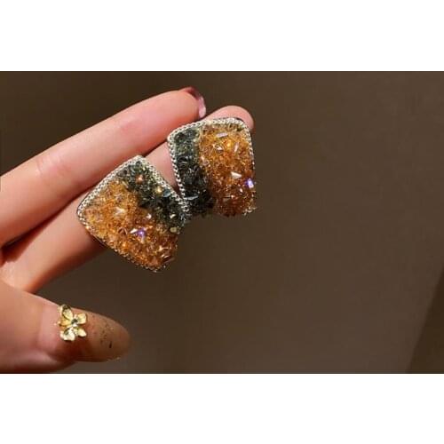 2021 Fashion Yellow Square Crystal Earrings Party Earrings Female Jewelry Accessories