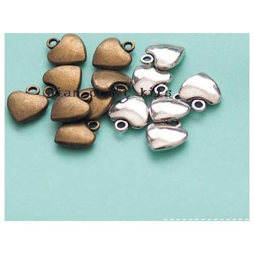 300pcs mix color 3D love heart shape antique bronze zinc alloy pendant charm beads 13X11mm for diy phone decor Small Heart